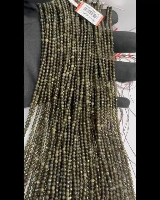 Obsidienne Noire Dorée Facettée AA perles 3-4mm sur fil 40cm