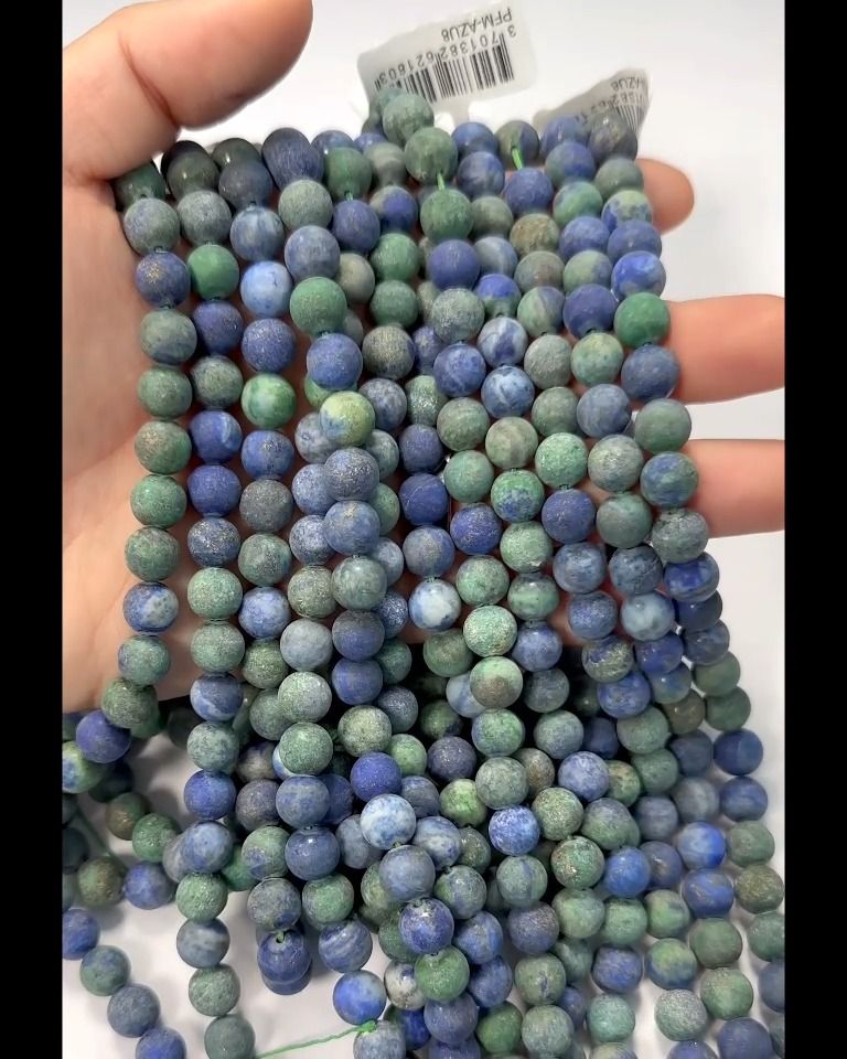 Azurite Malachite perles mates 8mm sur fil 40cm