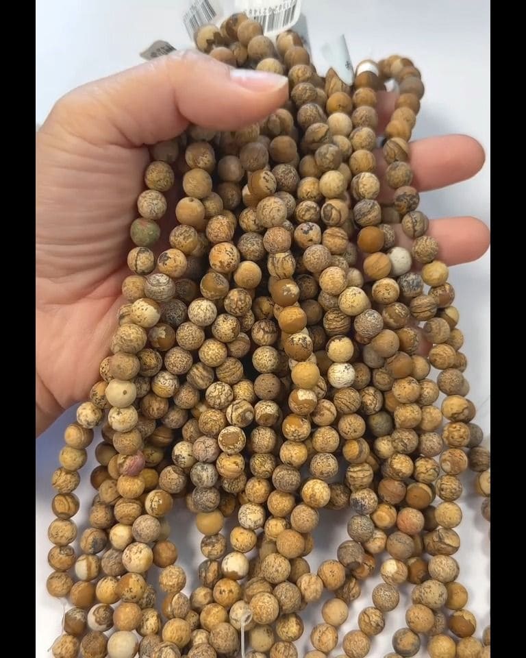 Jaspe Paysage perles mates 8mm sur fil 40cm