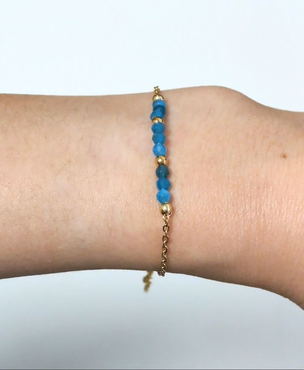 Bracelet Apatite Bleu facettée – acier inoxydable