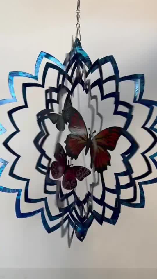 Carillon éolien 3D acier multicolor papillon 30cm